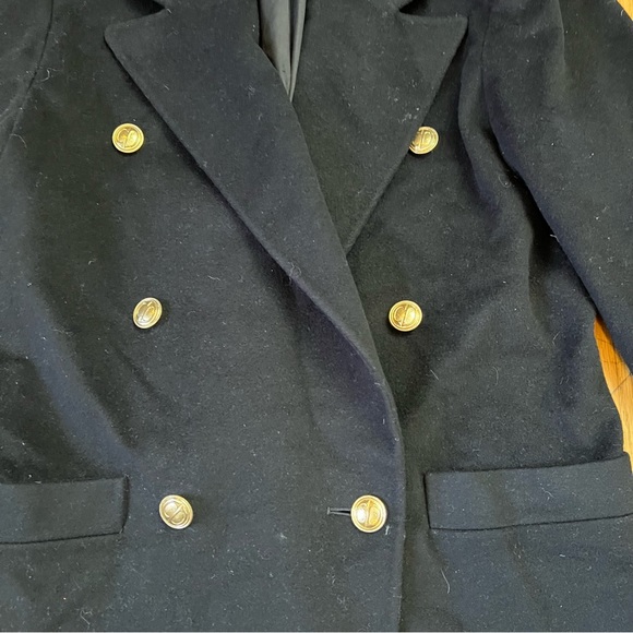 DIOR Vintage LORO PIANA Sz 6 Womens Lambswool Black Gold Pea Trench Coat - Picture 2 of 12